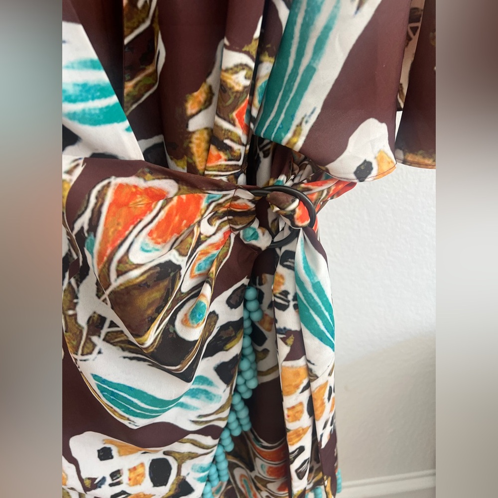 SOLD. Hutch Beaded Wrap Dress Metallic Detail Midi NWT Size Small Cocktail - Picture 4 of 11